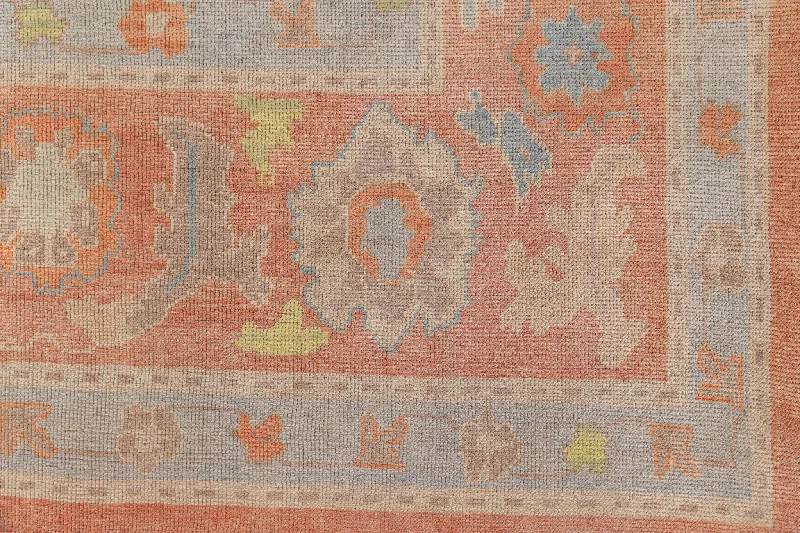 trendy abstract carpet designs-10x15 Apricot,ivory&blue Modern Oushak Area Rug