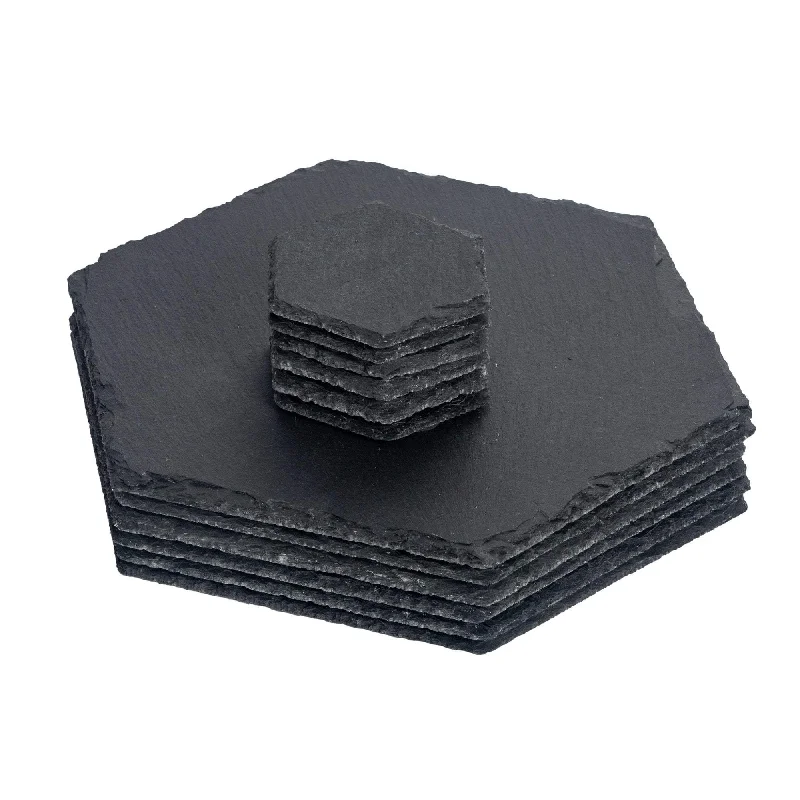 best-seo-strategy-guides-12pc Black Hexagon Slate Placemats & Coasters Set - By Argon Tableware