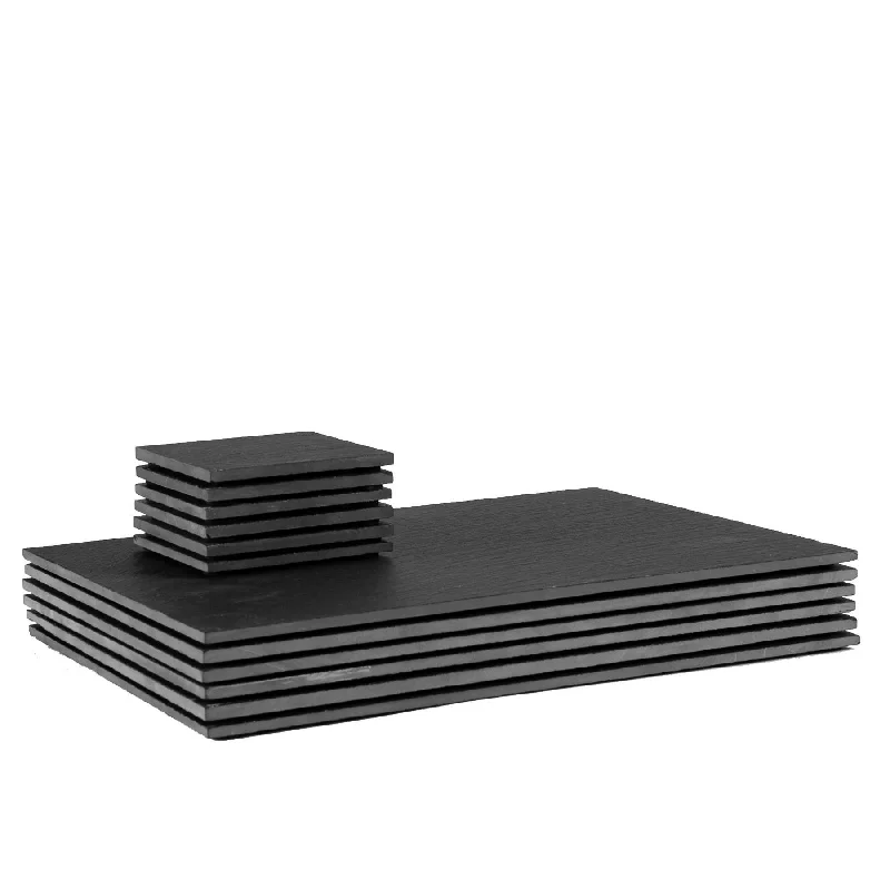 best-social-media-planners-12pc Black Rectangle Linea Slate Placemats & Coasters Set - By Argon Tableware