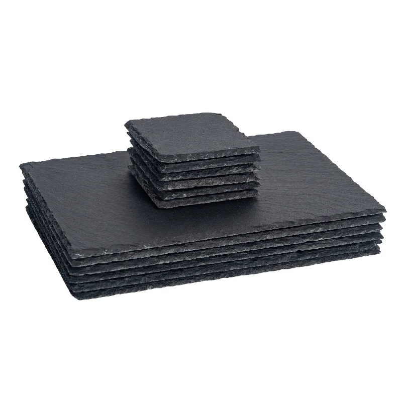 top-eco-friendly-beauty-tips-12pc Black Rectangle Slate Placemats & Coasters Set - By Argon Tableware