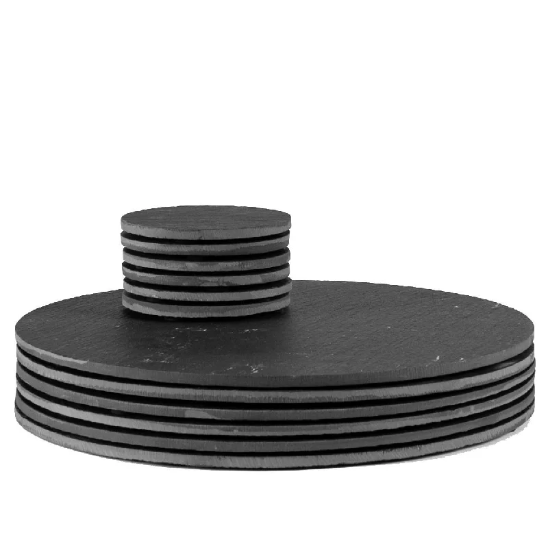 top-free-design-guides-12pc Black Round Linea Slate Placemats & Coasters Set - By Argon Tableware