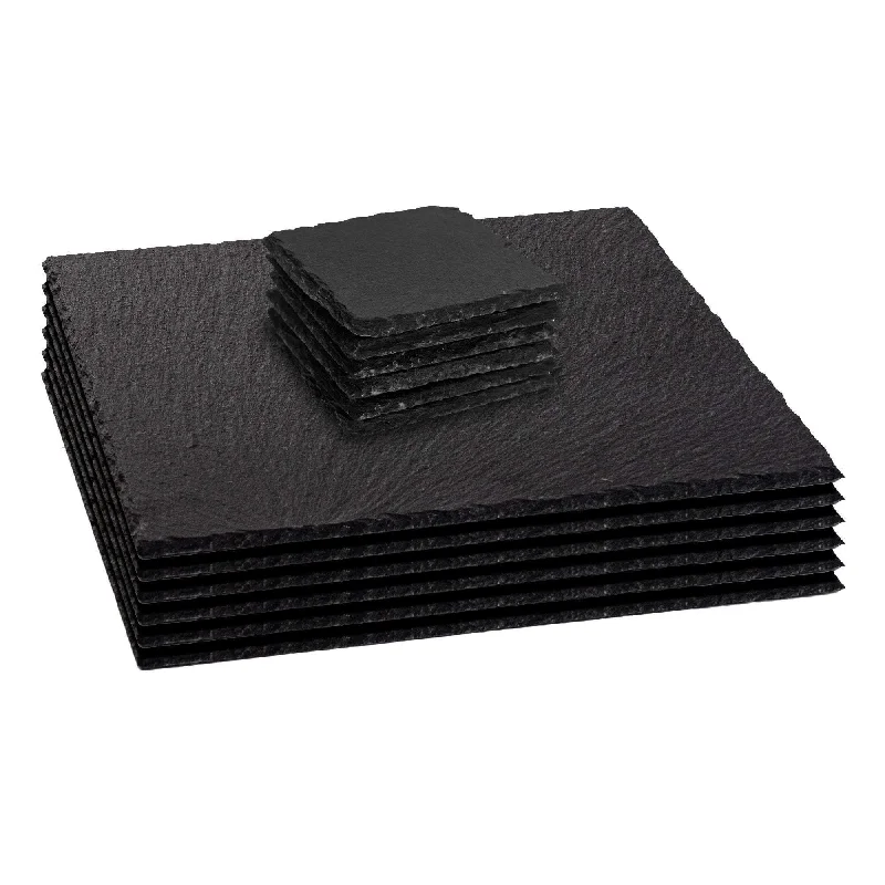 best-home-security-cameras-12pc Black Square Slate Placemats & Coasters Set - By Argon Tableware