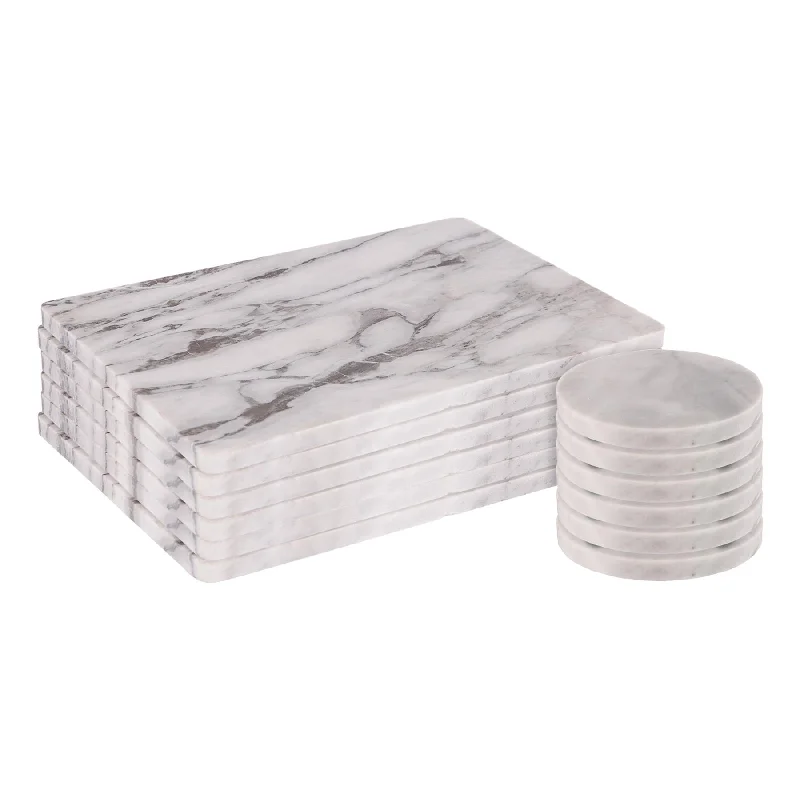 affordable-mountain-travel-ideas-12pc Marble Placemats & Round Coasters Set - By Argon Tableware