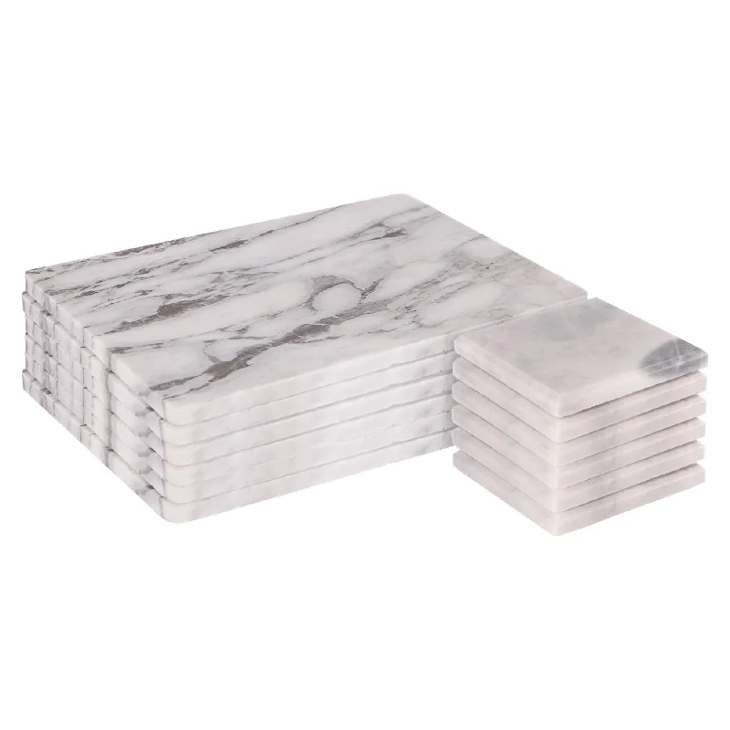 affordable-basement-ideas-12pc Marble Placemats & Square Coasters Set - By Argon Tableware