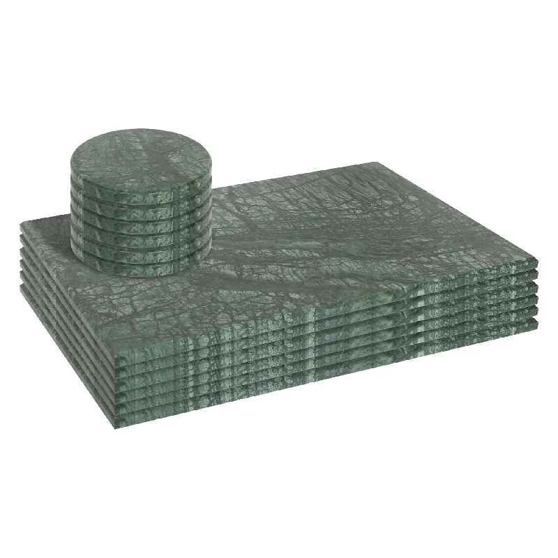 best-online-writing-courses-12pc Rectangle Marble Placemats & Round Coasters Set - 30cm x 20cm - Green - By Argon Tableware