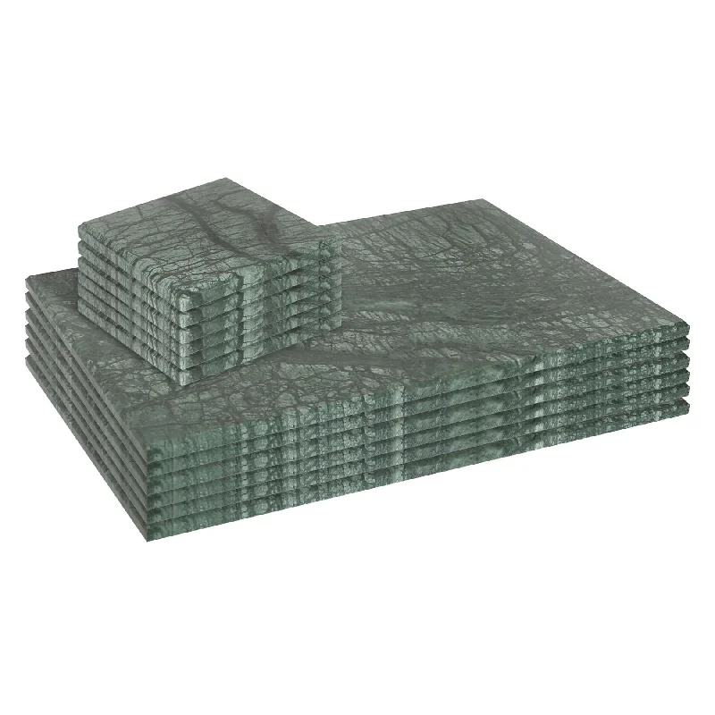 best-ecommerce-seo-tips-12pc Rectangle Marble Placemats & Square Coasters Set - 30cm x 20cm - Green - By Argon Tableware