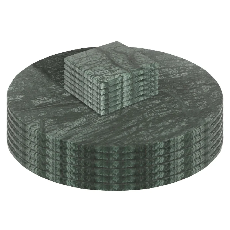 affordable-senior-fashion-tips-12pc Round Marble Placemats & Square Coasters Set - 30cm - Green - By Argon Tableware