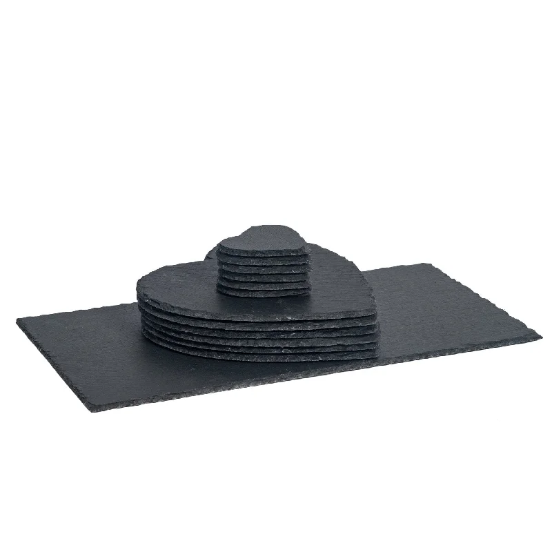 diy-outdoor-play-ideas-13pc Black Heart Slate Placemats Set - By Argon Tableware