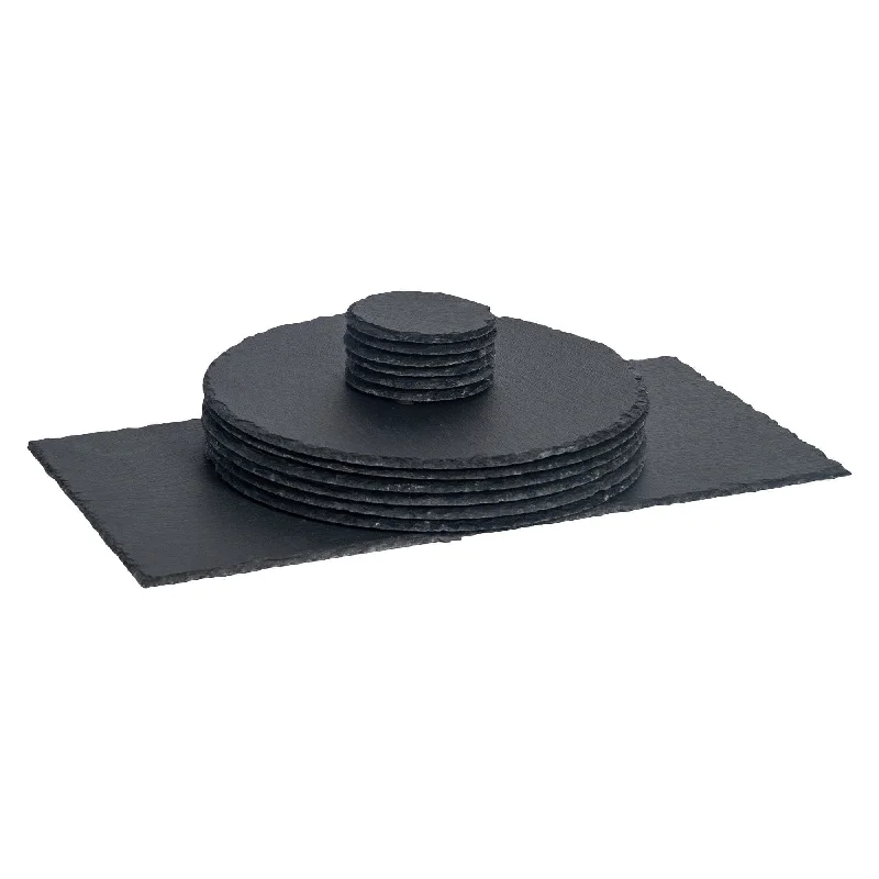 affordable-adventure-travel-ideas-13pc Black Round Slate Placemats Set - By Argon Tableware