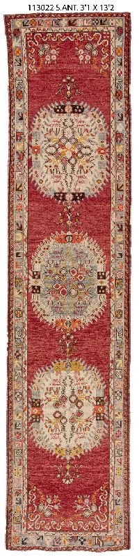 best rugs for pet safety-3x13 Red Vintage Turkish Runner Rug