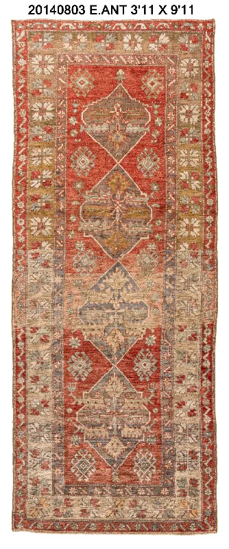 luxury outdoor rugs for decks-4x10 Red Vintage Turkish Runner Rug