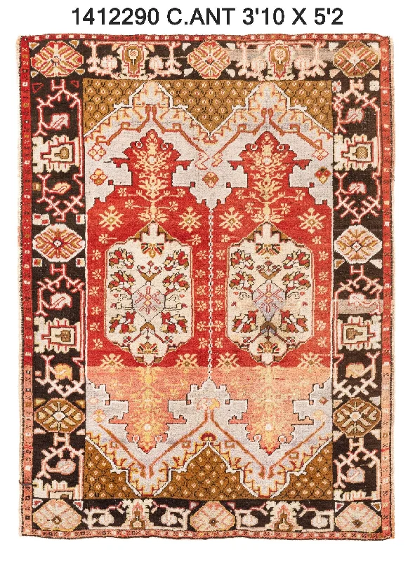 trendy boho rug patterns-4x5 Red Vintage Turkish Area Rug