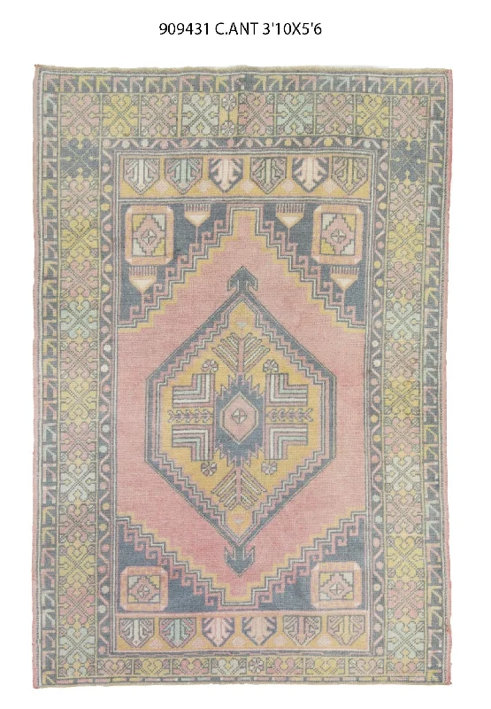 budget-friendly carpet stores-4x5 Yellow Vintage Turkish Area Rug