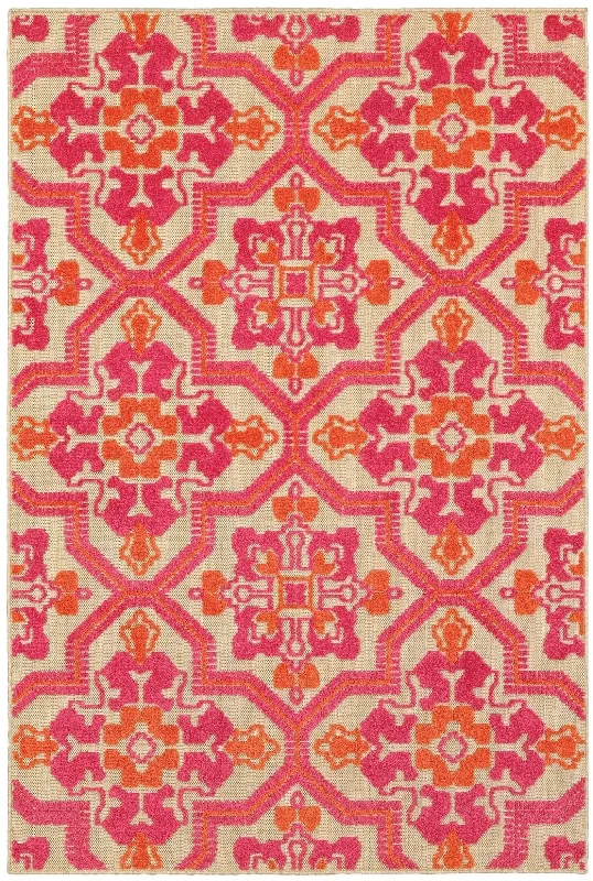 durable rugs for cozy rooms-Cayman 2541V Sand/ Pink Rug