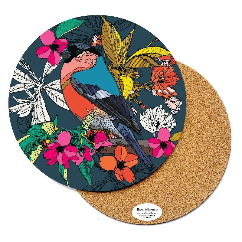 how-to-plan-a-charity-event-Round Bird Placemat - Cherry Blossom Bullfinch