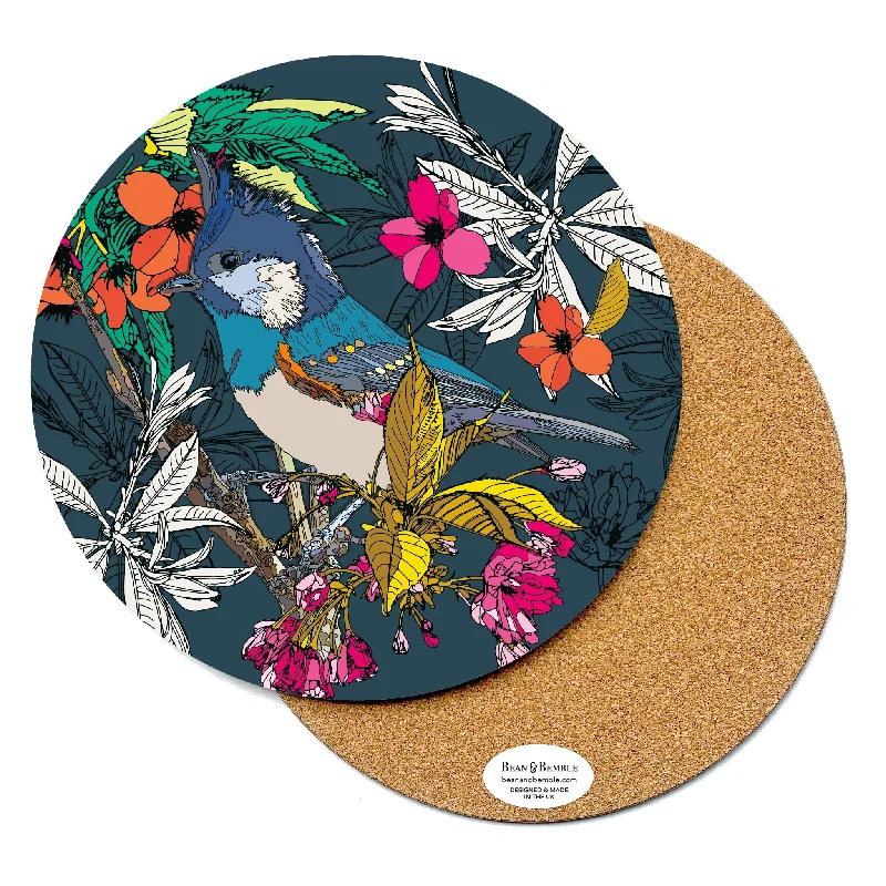 affordable-womens-clothing-tips-Round Placemat - Cherry Blossom Coal Tit Bird