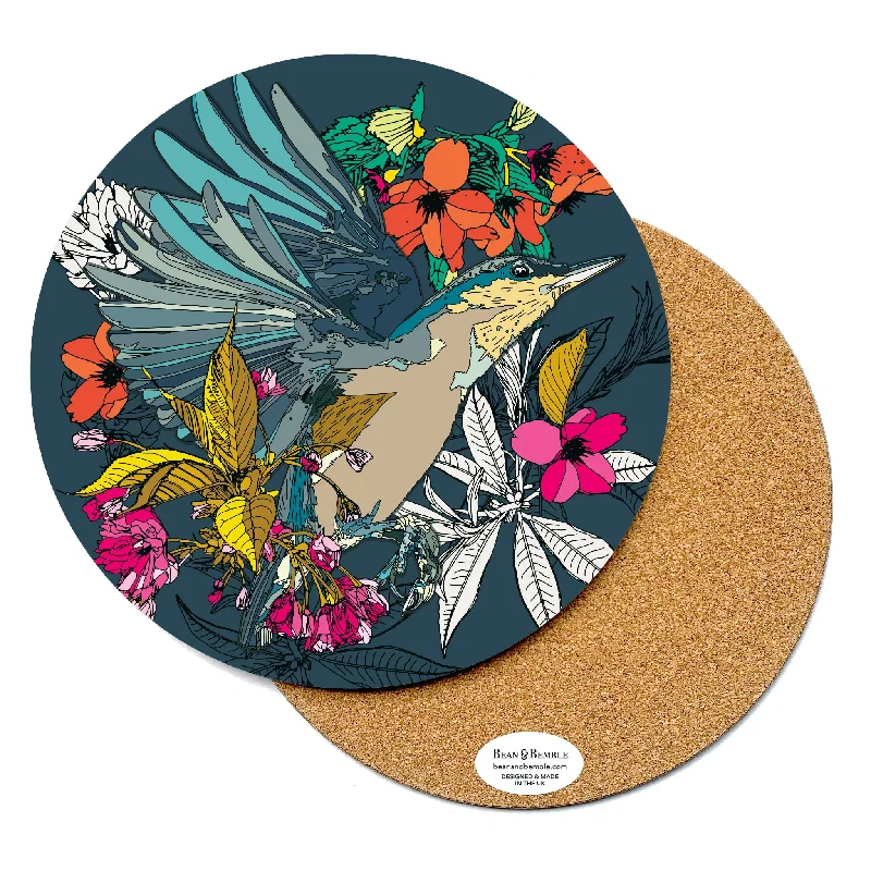 best-home-cooking-tools-Round Placemat - Cherry Blossom Nuthatch Bird