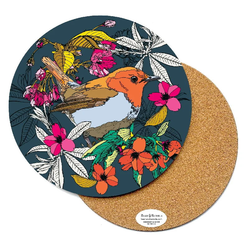 best-online-finance-courses-Round Placemat - Cherry Blossom Robin Bird