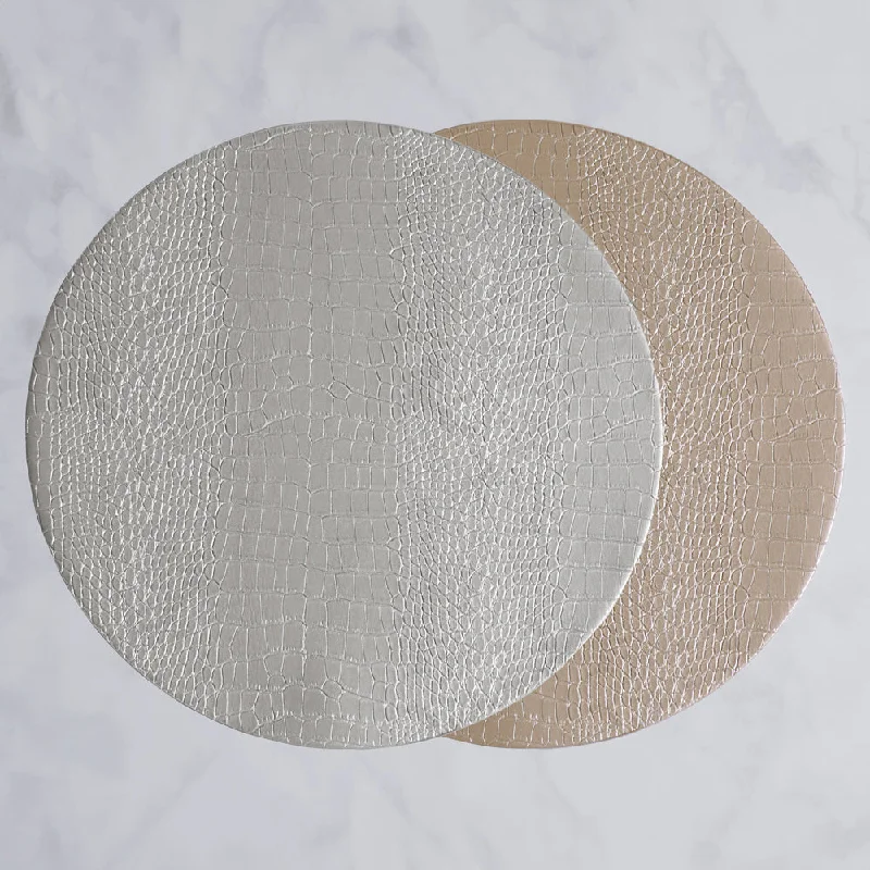 best-low-cost-gadgets-Vida Croc Reversible 16" Round Placemats Set of 4 (Silver and Gold)