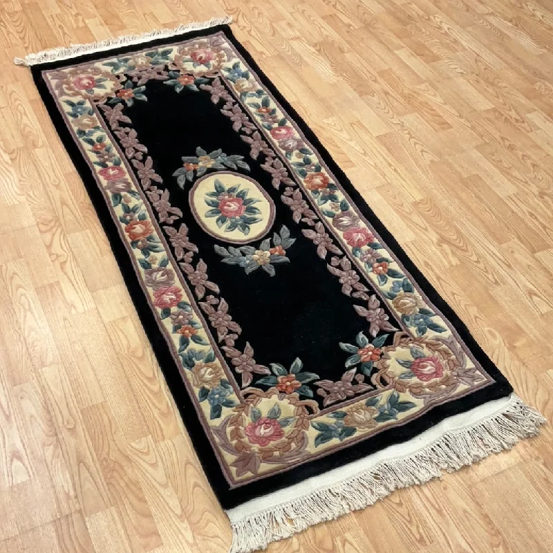 how to clean cotton rugs-Kaoud Rugs 2.5X6 Runner BLACK AUBUSSON Area Rug