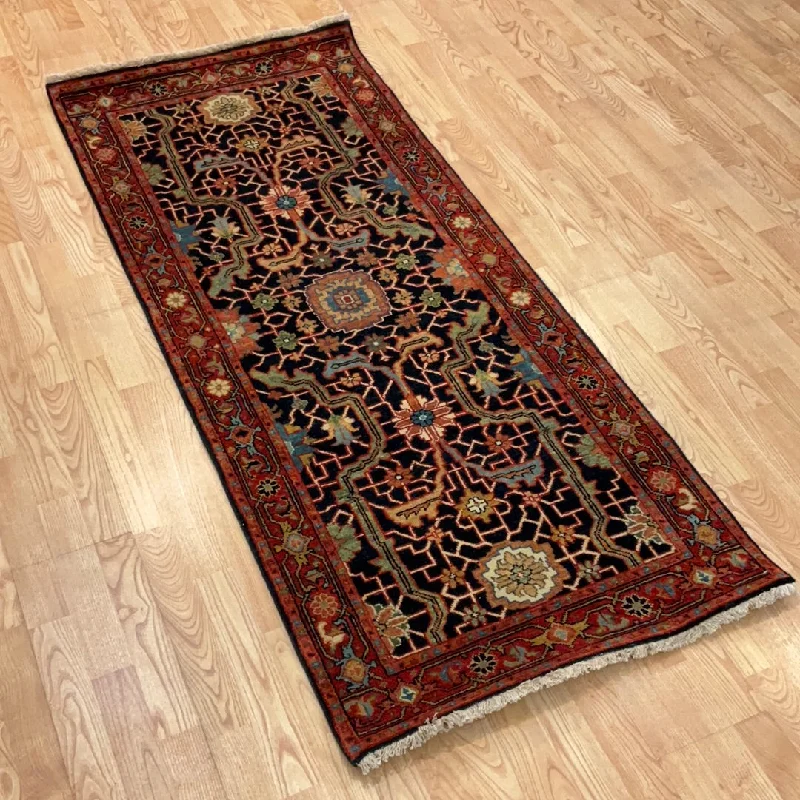 how to clean silk rugs safely-Kaoud Rugs 2.6x6.0 Runner NAVY Ant. Serapi Area Rug