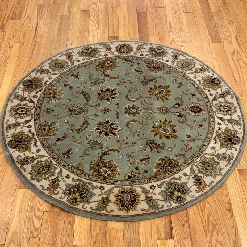 stylish rugs for cozy bedrooms-Kaoud Rugs 5.2X5.2 Round LIGHT BLUE ANT. MAHAL Area Rug