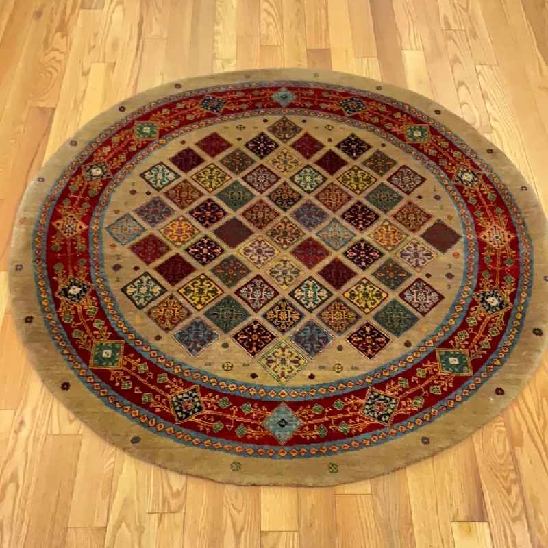 stylish rugs for home theaters-Kaoud Rugs 5X5 Round BEIGE GABBEH Area Rug