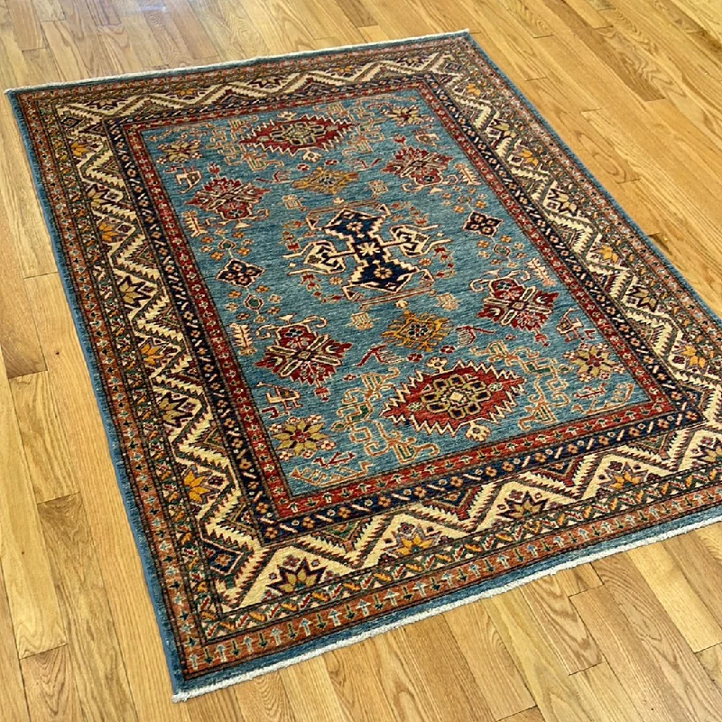 how to clean high-pile rugs-Kaoud Rugs 5X6.5 Rectangle LIGHT BLUE ANT. SHIRVAN Area Rug