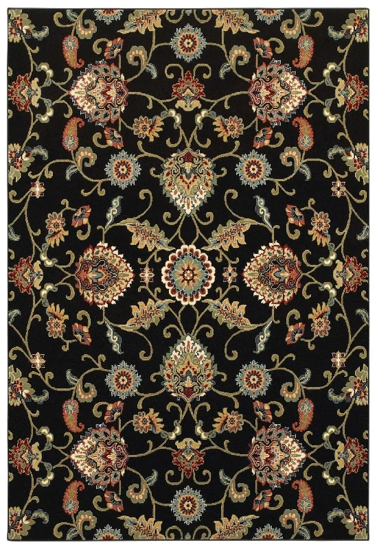 affordable carpet for small spaces-Kashan 9946K Black/ Multi Rug