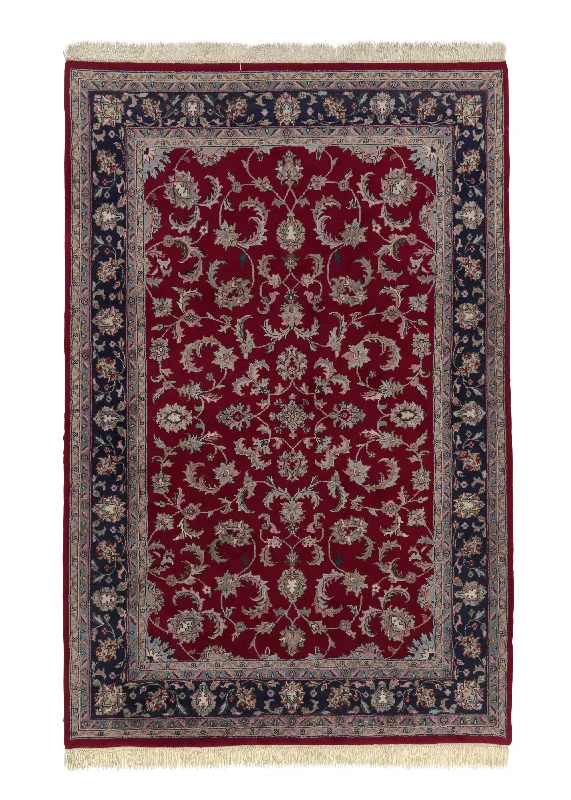 how to remove wax from carpet-Oriental Rug Indian Handmade Area Traditional 5'6"x8'6" (6x9) Red Blue Floral Design #21792