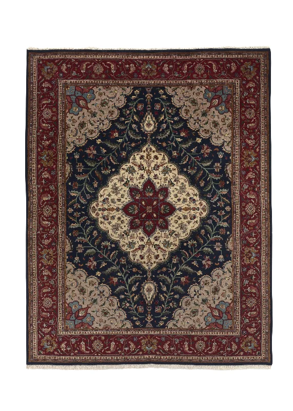 how to choose carpet warmth-Oriental Rug Indian Handmade Area Traditional 8'0"x10'4" (8x10) Red Blue Floral Design #35192