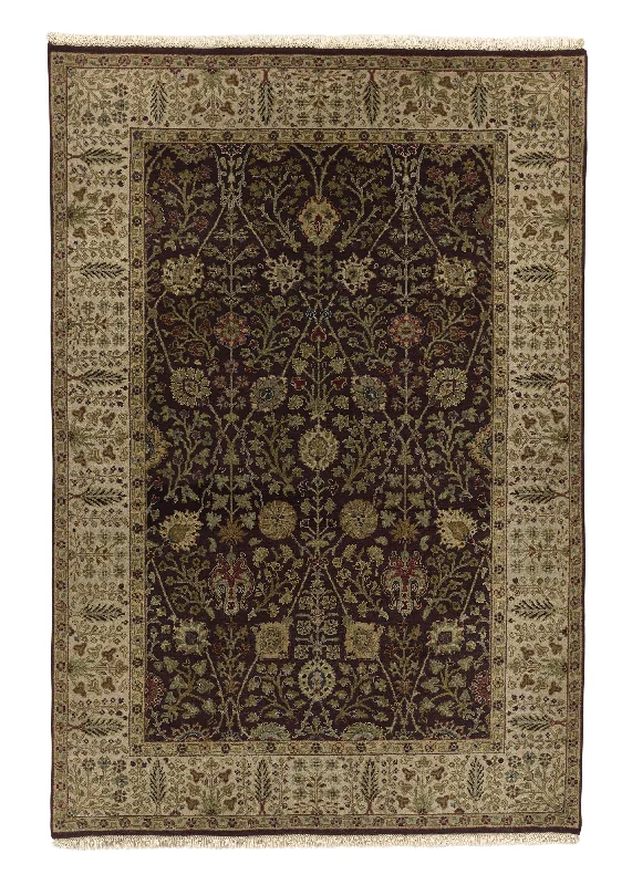 budget carpet cleaning machines-Oriental Rug Indian Handmade Area Transitional 6'1"x8'11" (6x9) Brown Whites/Beige Jaipur Oushak Design #34584