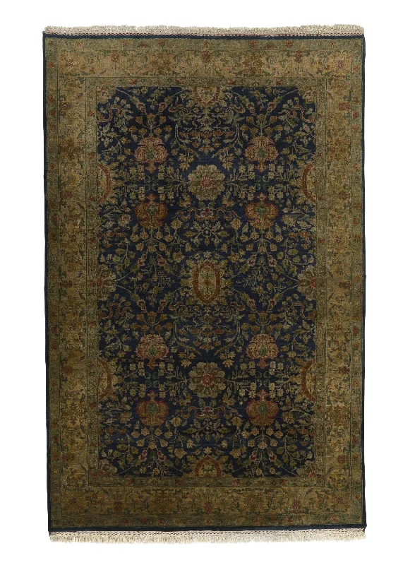 how to repair frayed carpet edges-Oriental Rug Indian Handmade Area Transitional 6'1"x9'4" (6x9) Whites/Beige Blue Jaipur Floral Design #34915