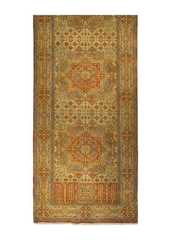 how to choose carpet padding-Oriental Rug Indian Handmade Runner Transitional Tribal 4'2"x11'8" (4x12) Red Blue Tea Washed Mamluk Design #A24075