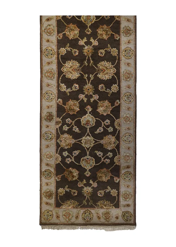 how to remove pet hair easily-Oriental Rug Indian Handmade Runner Transitional 2'6"x10'2" (3x10) Brown Whites/Beige Tea Washed Floral Design #A24359