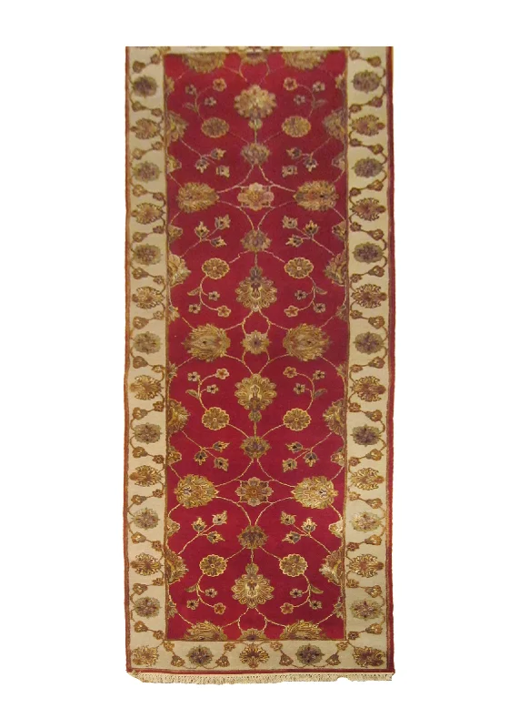 eco-friendly carpet dyeing methods-Oriental Rug Indian Handmade Runner Transitional 2'6"x8'1" (3x8) Red Whites/Beige Tea Washed Floral Design #A24358