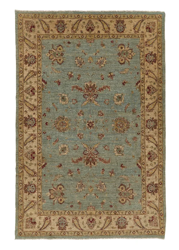 how to install carpet in attics-Oriental Rug Pakistani Handmade Area Transitional 5'10"x8'9" (6x9) Blue Whites/Beige Oushak Design #35468