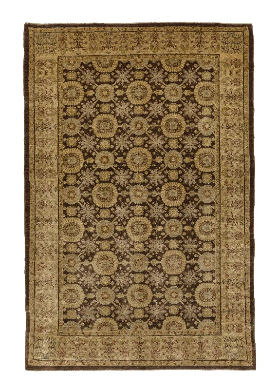 luxury outdoor rugs for decks-Oriental Rug Pakistani Handmade Area Transitional 6'0"x9'0" (6x9) Brown Whites/Beige Oushak Design #28957