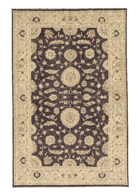 affordable rugs for warm climates-Oriental Rug Pakistani Handmade Area Transitional 5'9"x8'10" (6x9) Brown Whites/Beige Oushak Design #33492