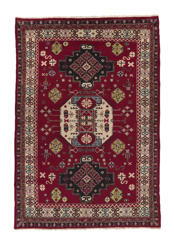 best rug pads for safety-Oriental Rug Pakistani Handmade Area Tribal 6'1"x8'8" (6x9) Red Geometric Design #27835