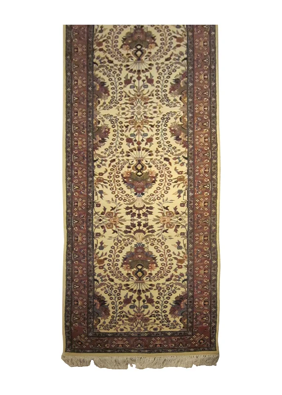 affordable carpet for large rooms-Oriental Rug Pakistani Handmade Runner Traditional 2'7"x11'3" (3x11) Whites/Beige Pink Floral Design #A24664