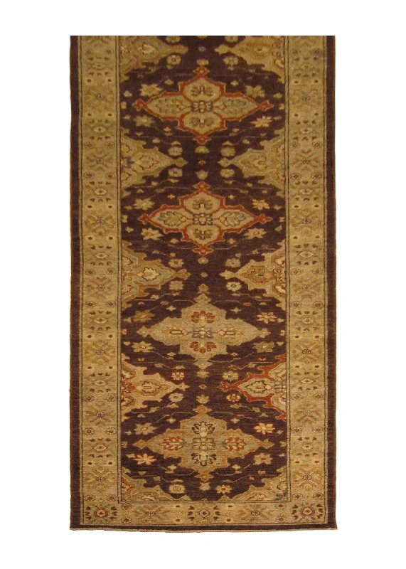 best carpet for basement flooring-Oriental Rug Pakistani Handmade Runner Transitional 3'1"x13'10" (3x14) Brown Whites/Beige Antique Washed Oushak Floral Design #A24123