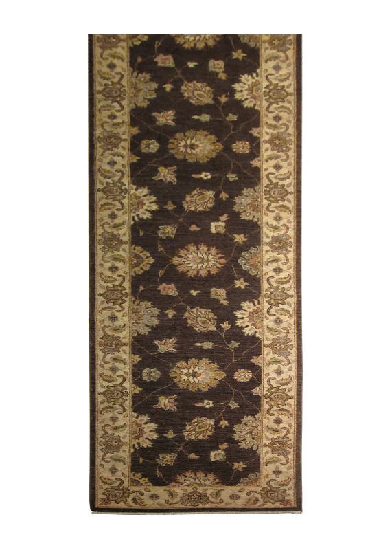 how to clean velvet rugs-Oriental Rug Pakistani Handmade Runner Transitional 2'7"x14'1" (3x14) Brown Whites/Beige Antique Washed Oushak Floral Design #A24532