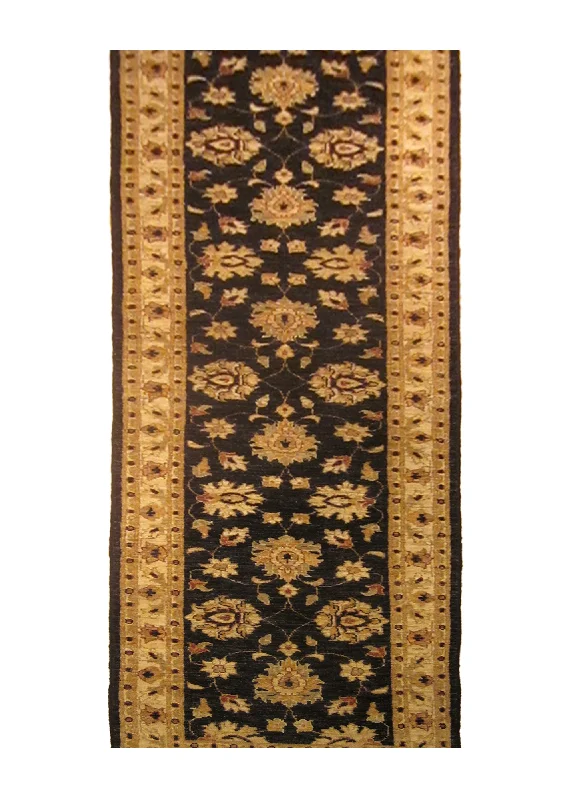 how to remove pet urine odor-Oriental Rug Pakistani Handmade Runner Transitional 2'7"x19'9" (3x20) Black Whites/Beige Antique Washed Oushak Floral Design #A24233