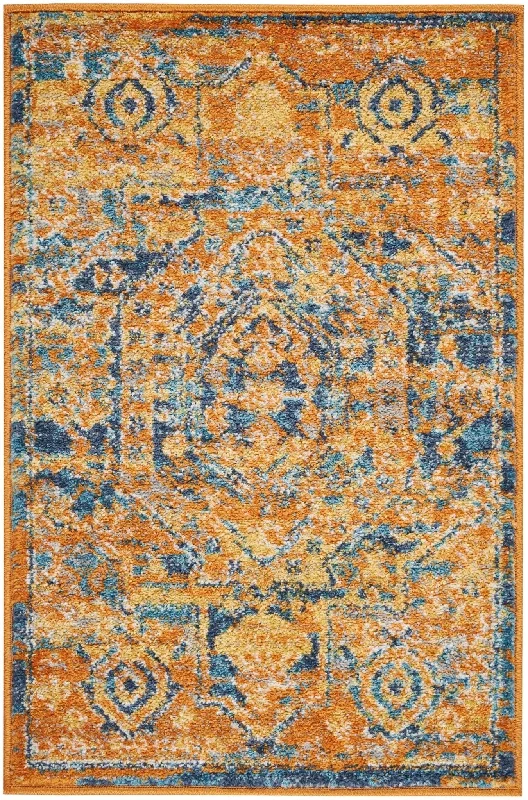 trendy boho rug designs-Passion PSN07 Teal/Sun Rug