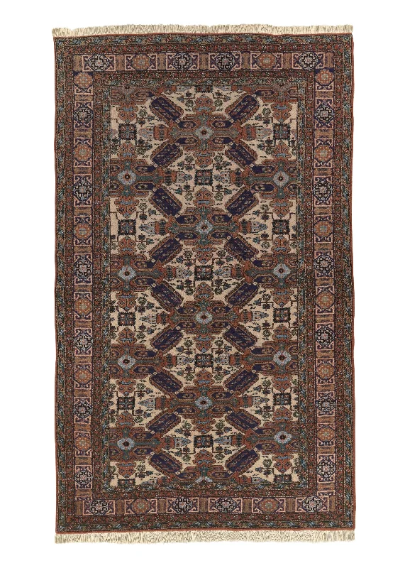 eco-friendly rug weaving techniques-Persian Rug Ardabil Handmade Area Tribal 5'6"x9'3" (6x9) Whites/Beige Geometric Design #28765