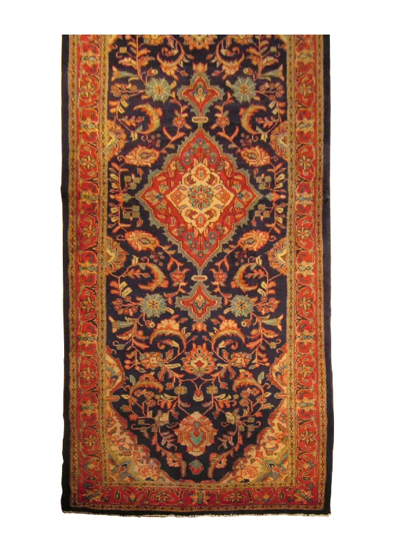 best rugs for hardwood safety-Persian Rug Azerbaijan Handmade Runner Tribal 3'7"x10'3" (4x10) Blue Red Floral Design #A23866