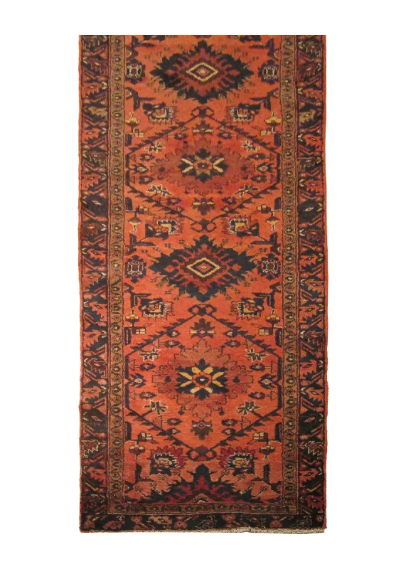 best carpet deodorizers for kids-Persian Rug Hamadan Handmade Runner Tribal 3'5"x9'11" (3x10) Red Geometric Design #A23905