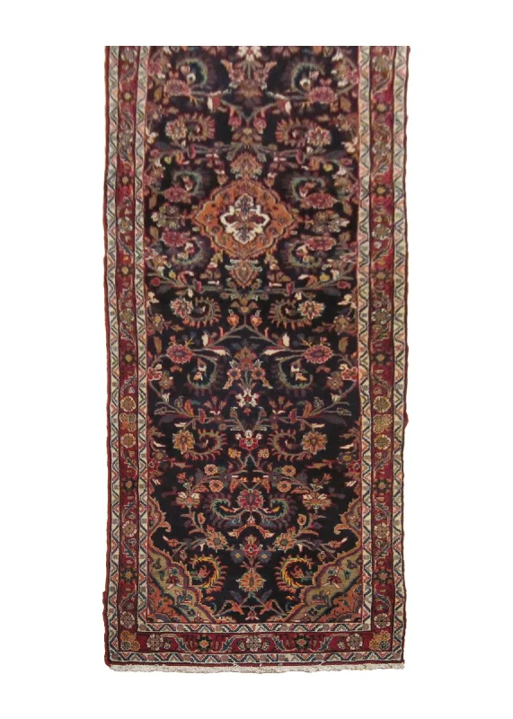 trendy abstract rug designs-Persian Rug Hamadan Handmade Runner Tribal 3'4"x13'1" (3x13) Blue Red Floral Design #A23911