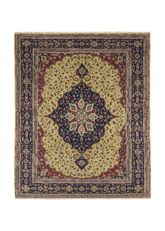 best carpet stain removers for kids-Persian Rug Kashan Handmade Area Traditional 8'1"x10'0" (8x10) Yellow/Gold Blue Floral Design #28666